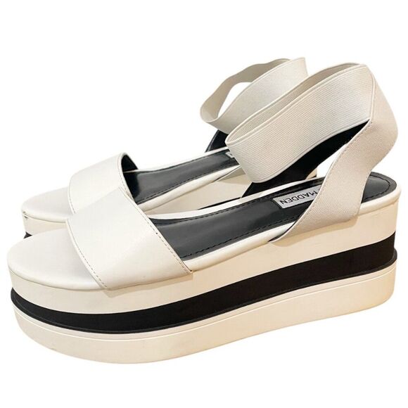 Steve Madden Women’s White Black Haze 3” Platform Retro Flat Sandal US 6 Bold - Picture 2 of 10